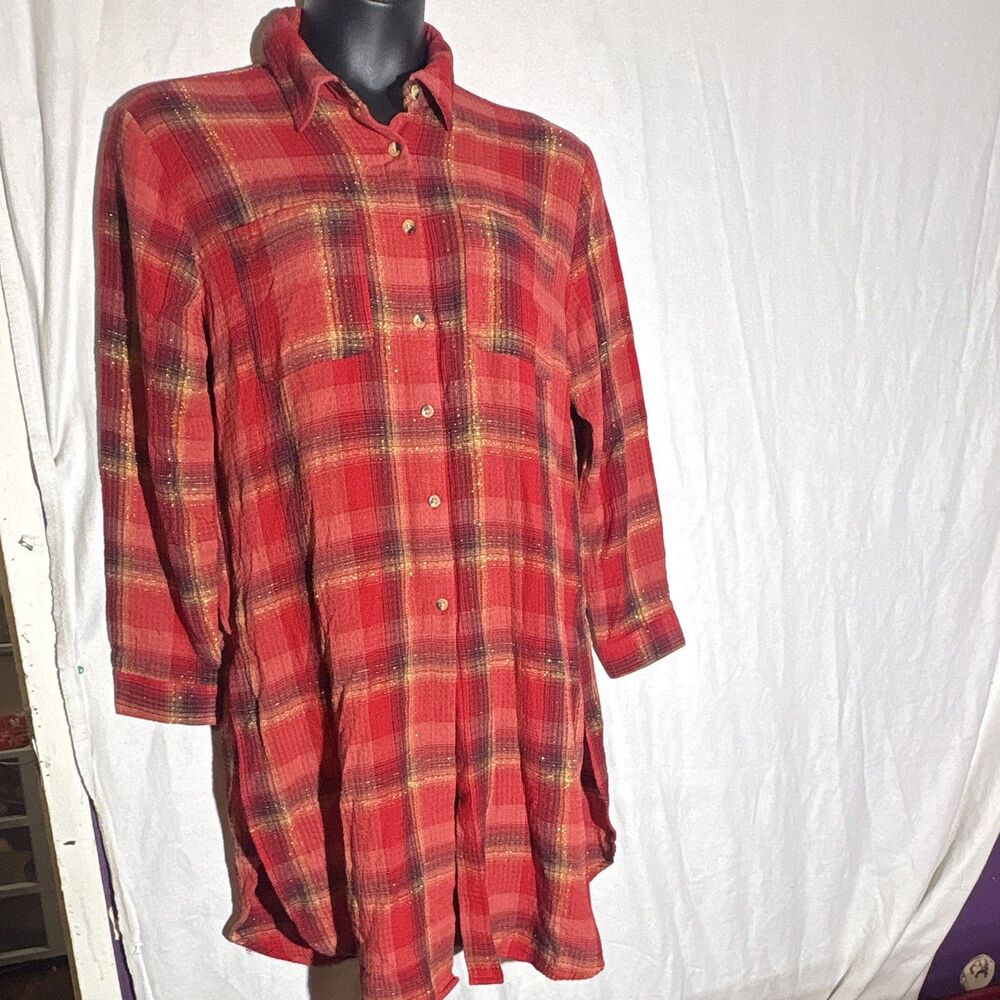 Women’s Size L CATO Plaid Button Down jacket with metallic threading and Slits